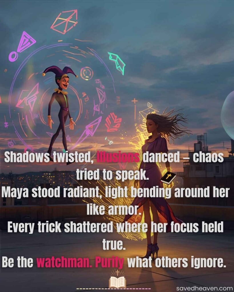 Quote about spiritual protection—light as armor, focus shattering chaos, purity guarding the soul.