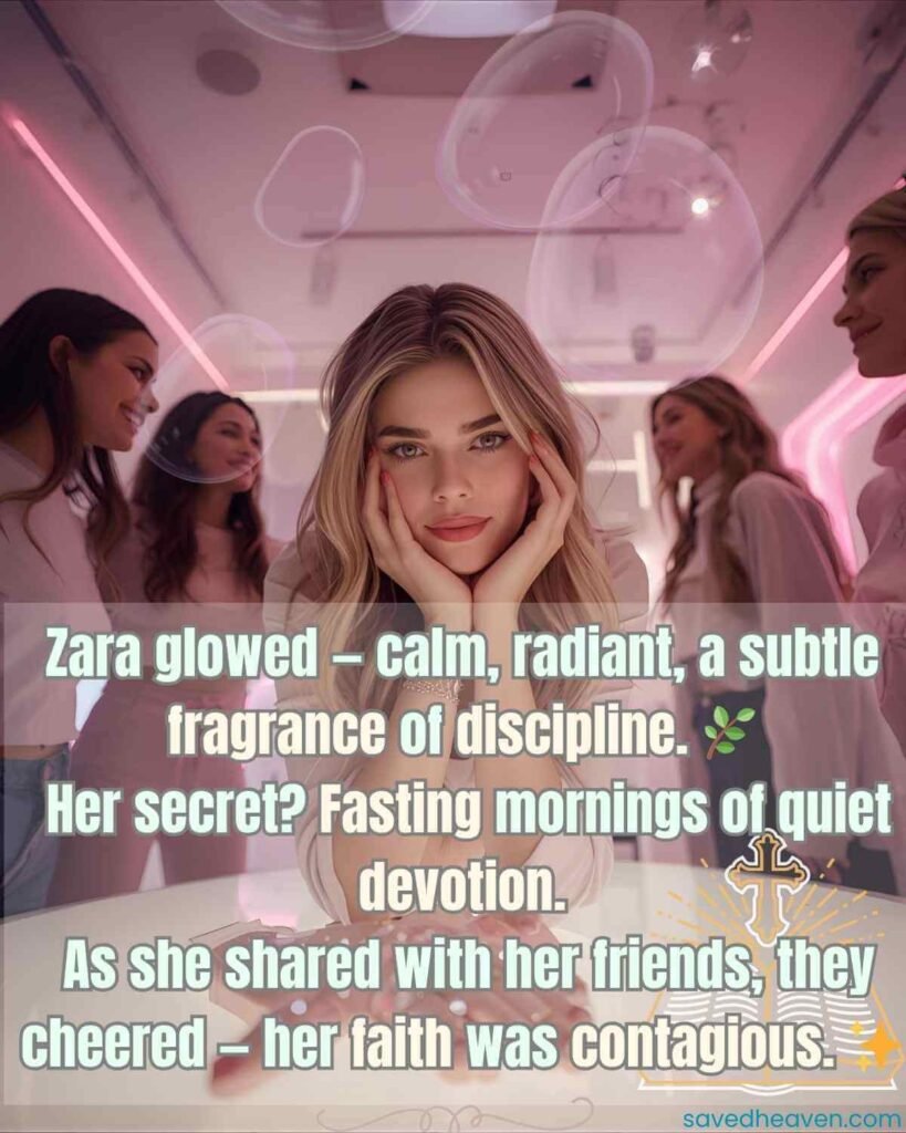 Quote about faith, discipline, fasting, and quiet devotion radiating calm.