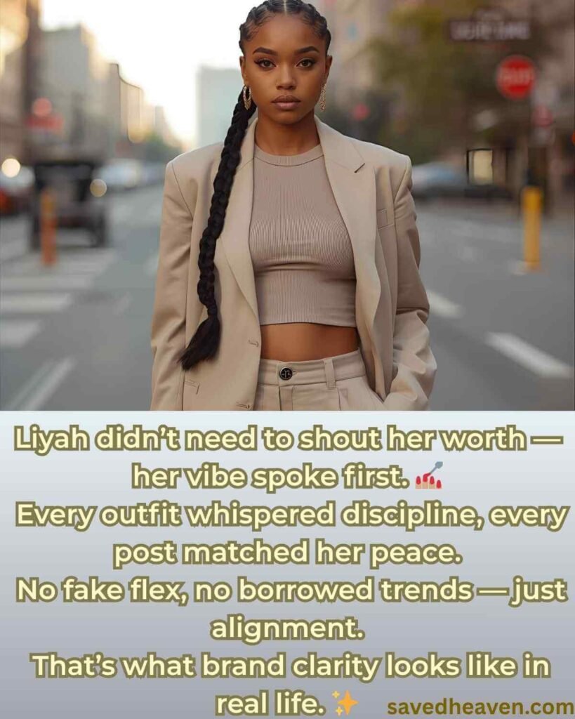 Woman showing brand clarity through discipline, peace, and authentic style.