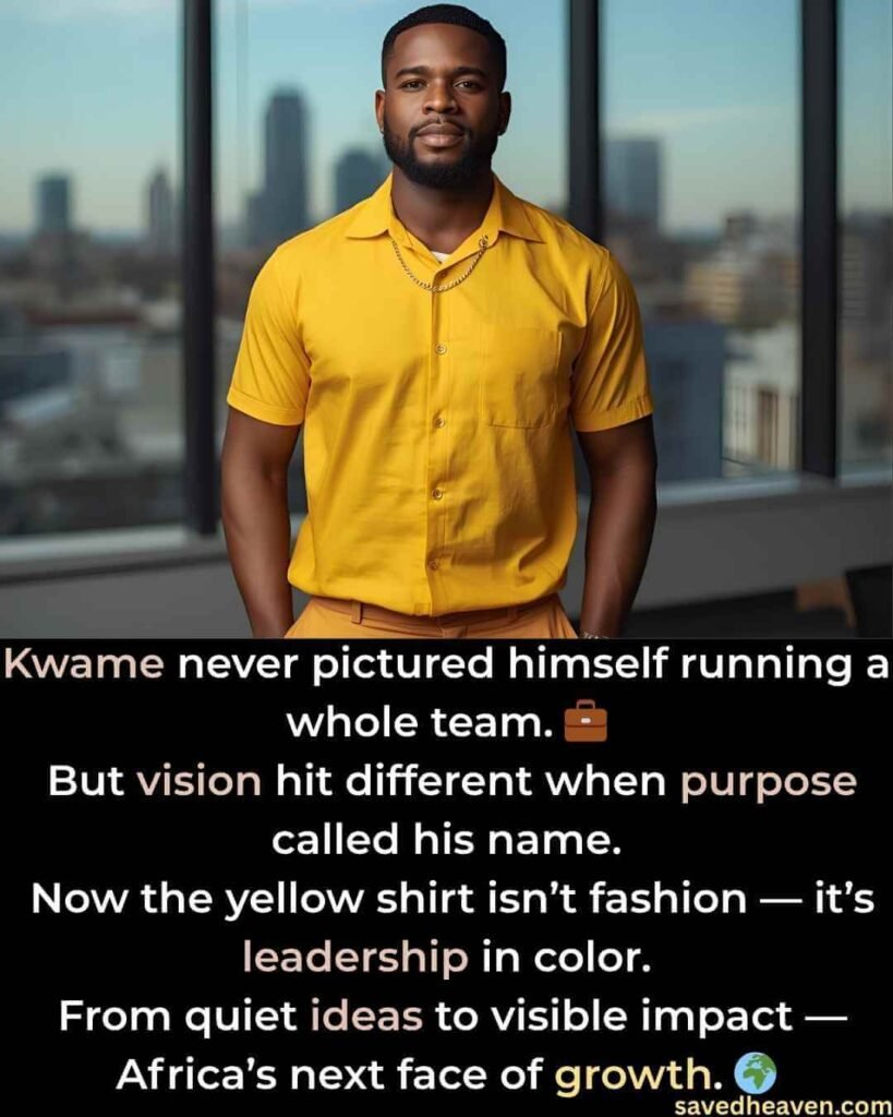 African leader in yellow shirt symbolizing vision, purpose, and growth.
