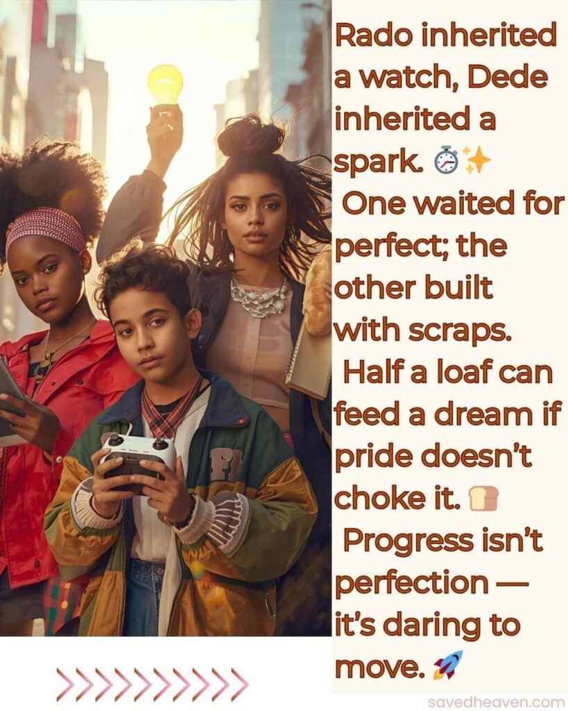 Quote about progress, building from scrap, and daring to move forward.